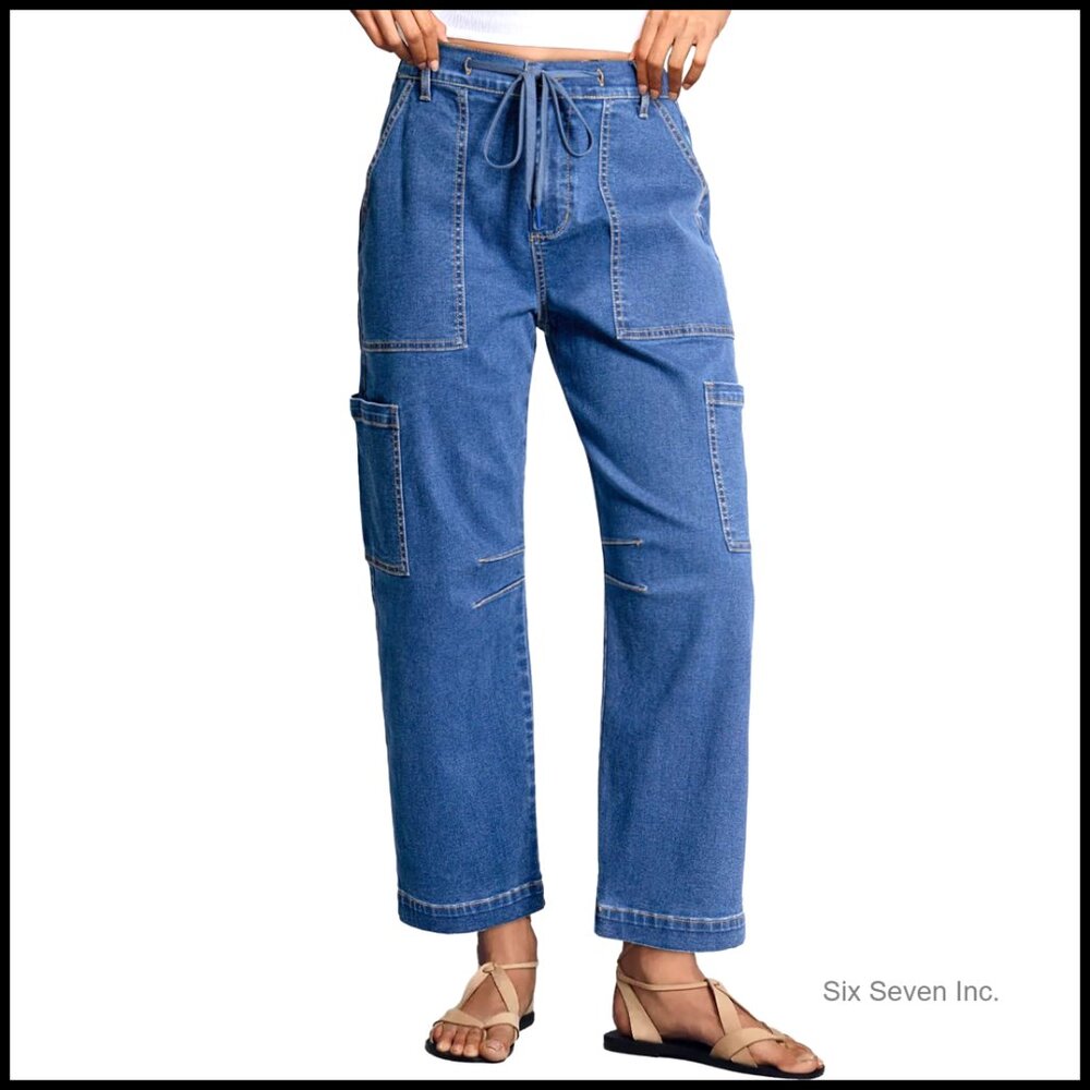 High Waisted Wide Leg Cargo Jeans Loose Fit Straight Denim Pants With Pockets